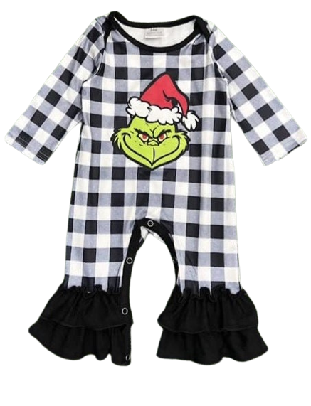 Buffalo Plaid B/W Grinch Romper