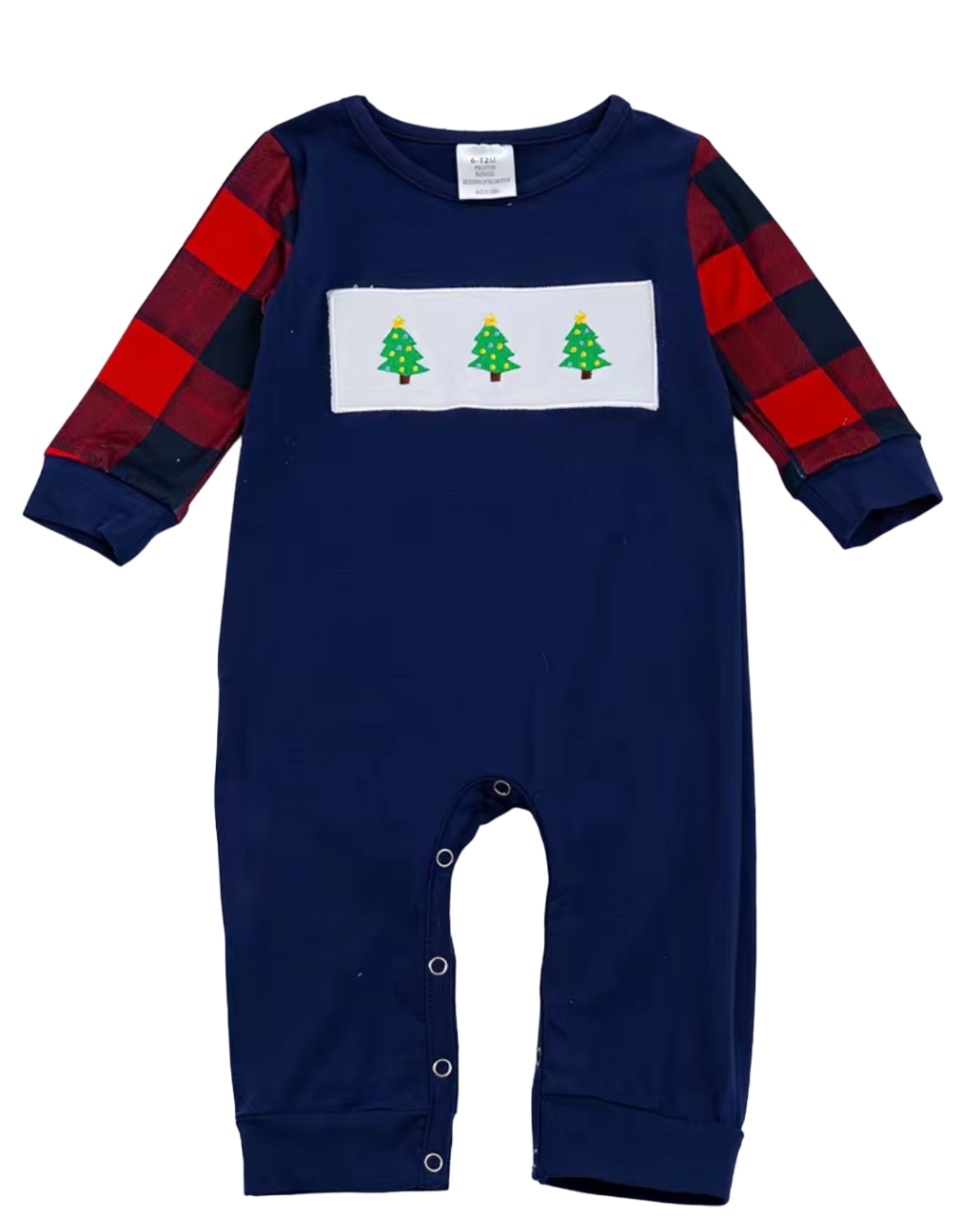 Navy Buffalo Plaid Tree Romper