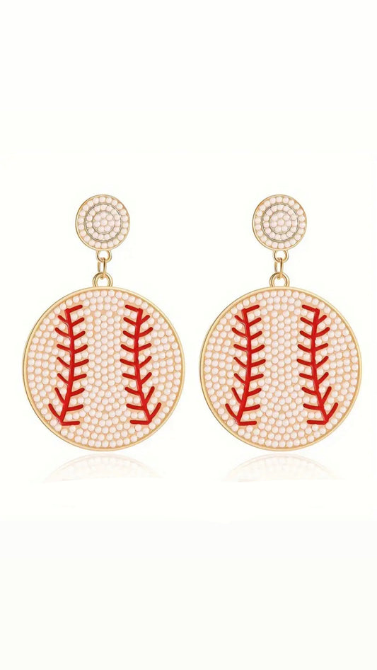 Rhinestone Baseball Earrings