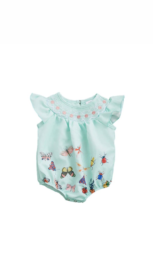 Aqua Butterfly Smock Romper