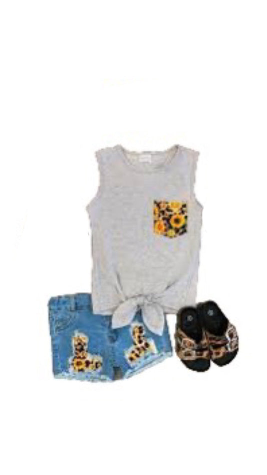 Cheetah Sunflower Denim Short Set