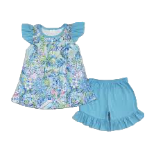 Blue Ruffle Lilly Short Set