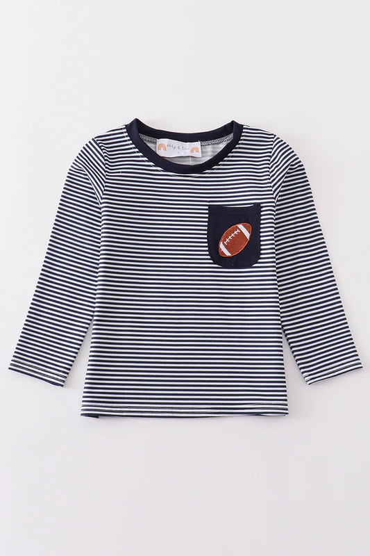 Navy Stripe Football Long Sleeve