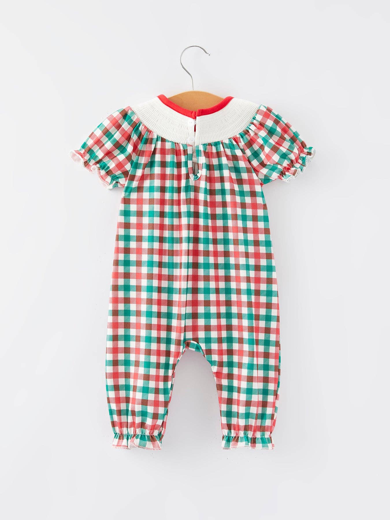 Christmas Plaid Smocking Girls Romper