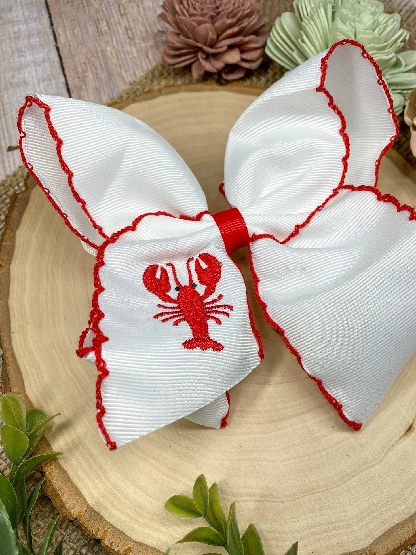 Crawfish Embroidered Hair Bow