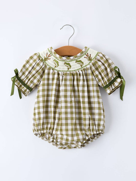 Green Plaid Fish Smocked Bubble