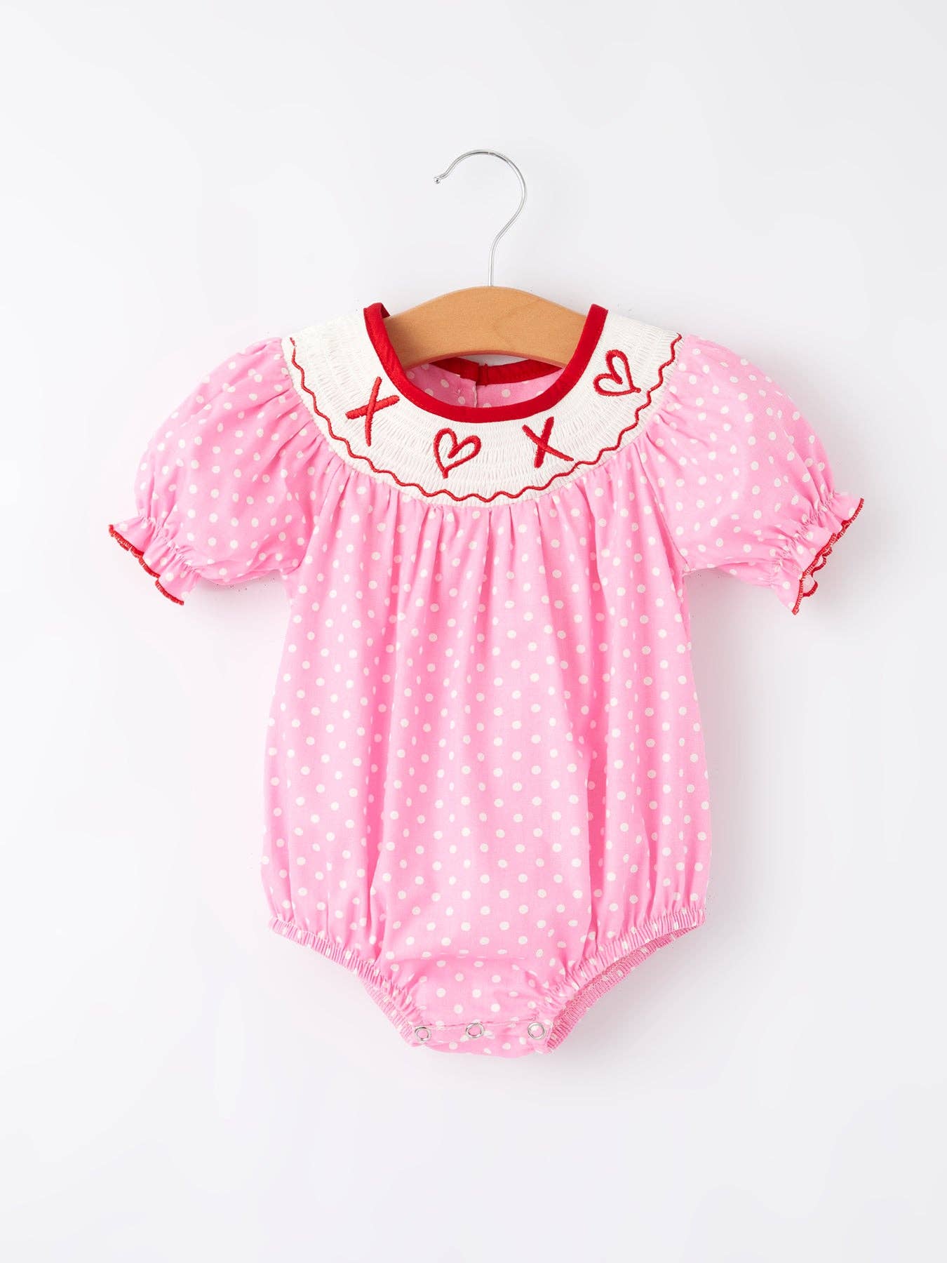 Valentine's Day Smocking Polka Dots Romper