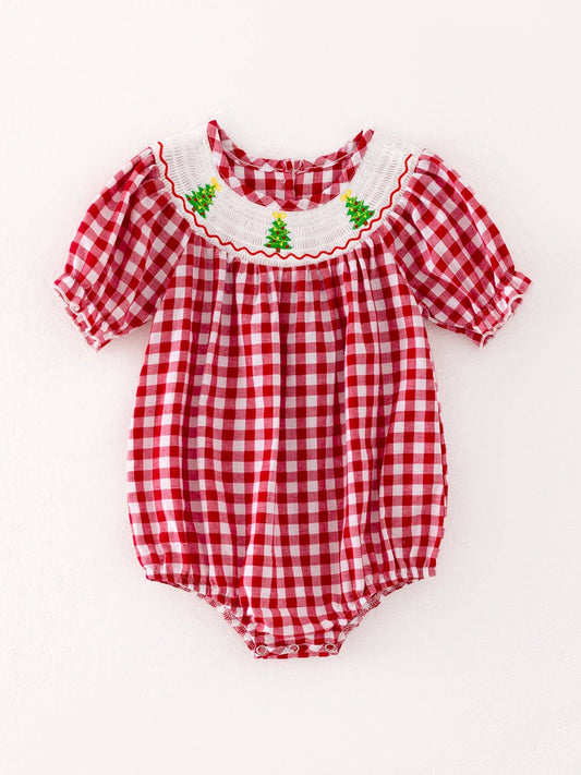 Christmas Tree Smocking Plaid Bubble