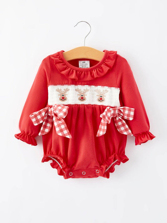 Christmas Smocking Bow Girls Bubble