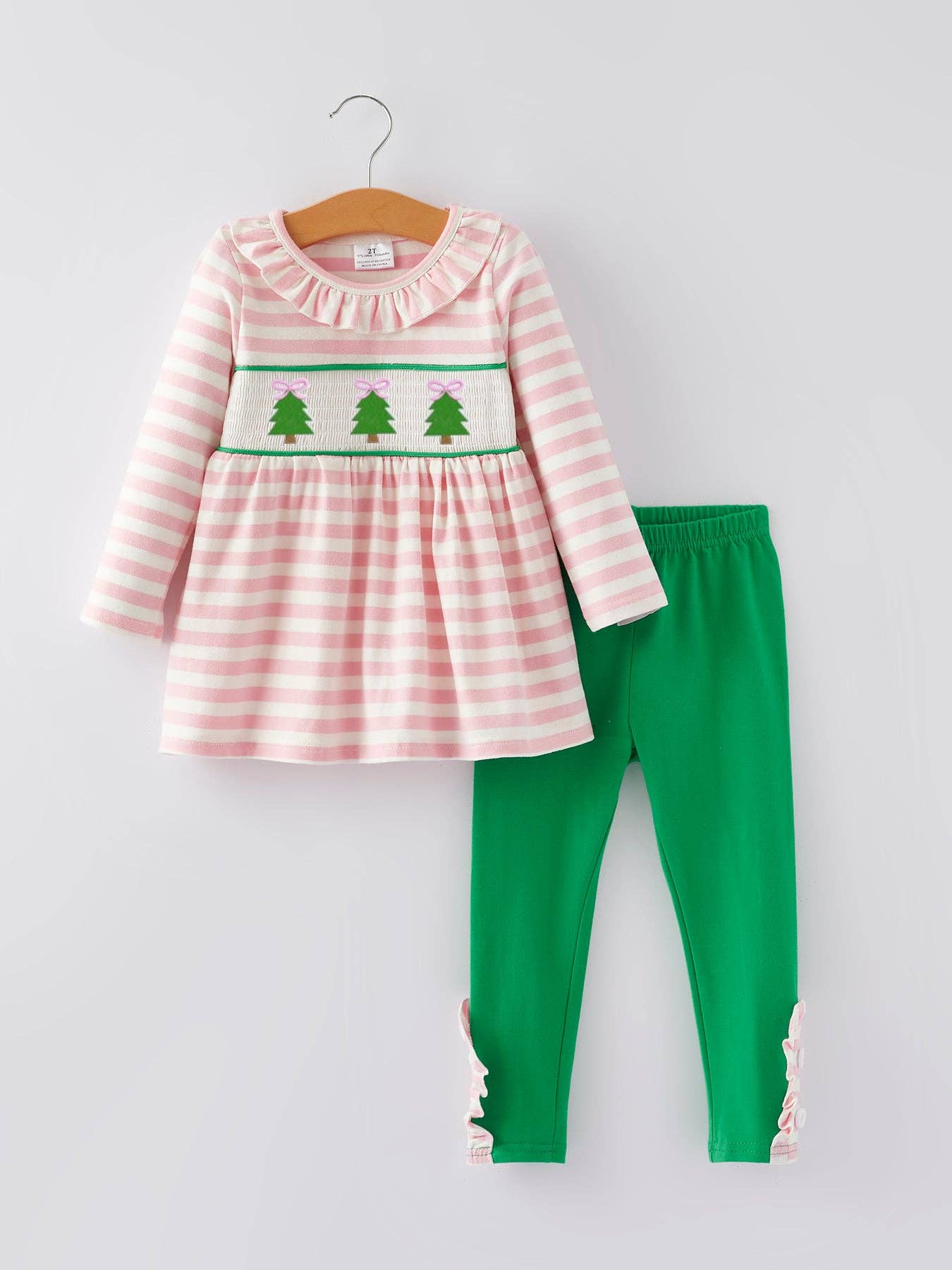 Christmas Tree Smocking Girls Set