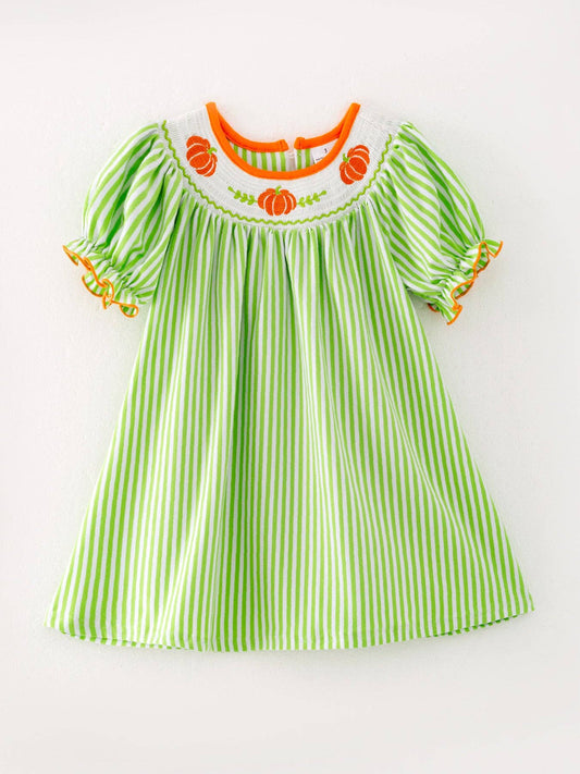 Pumpkin Smock Green Striped Dress
