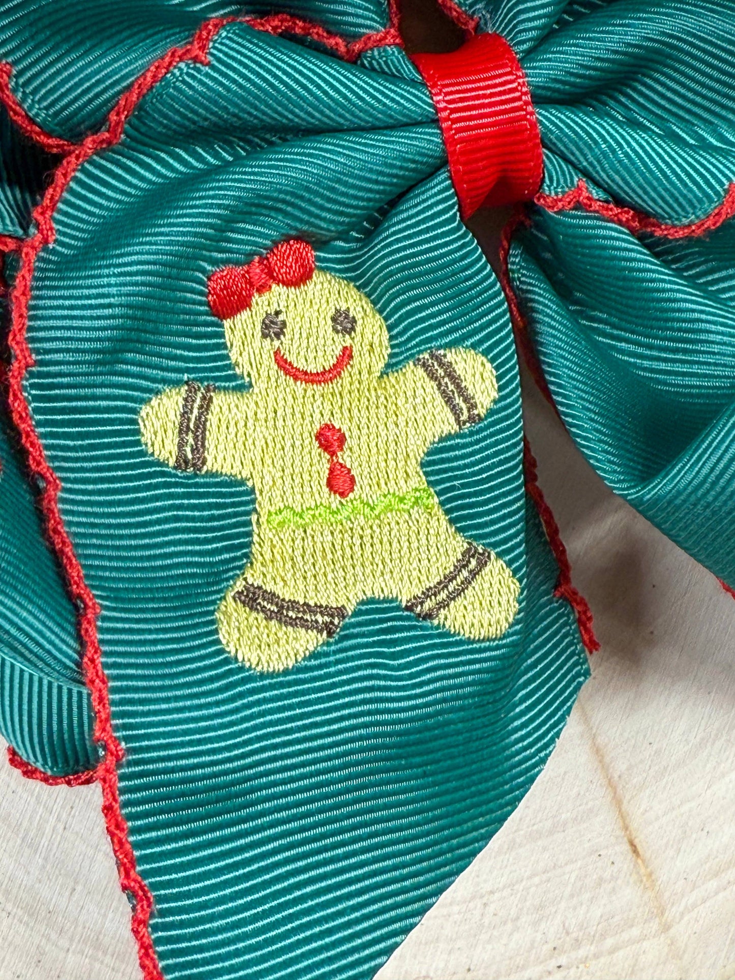 Gingerbread Embroidered Moonstitch Hair Bow