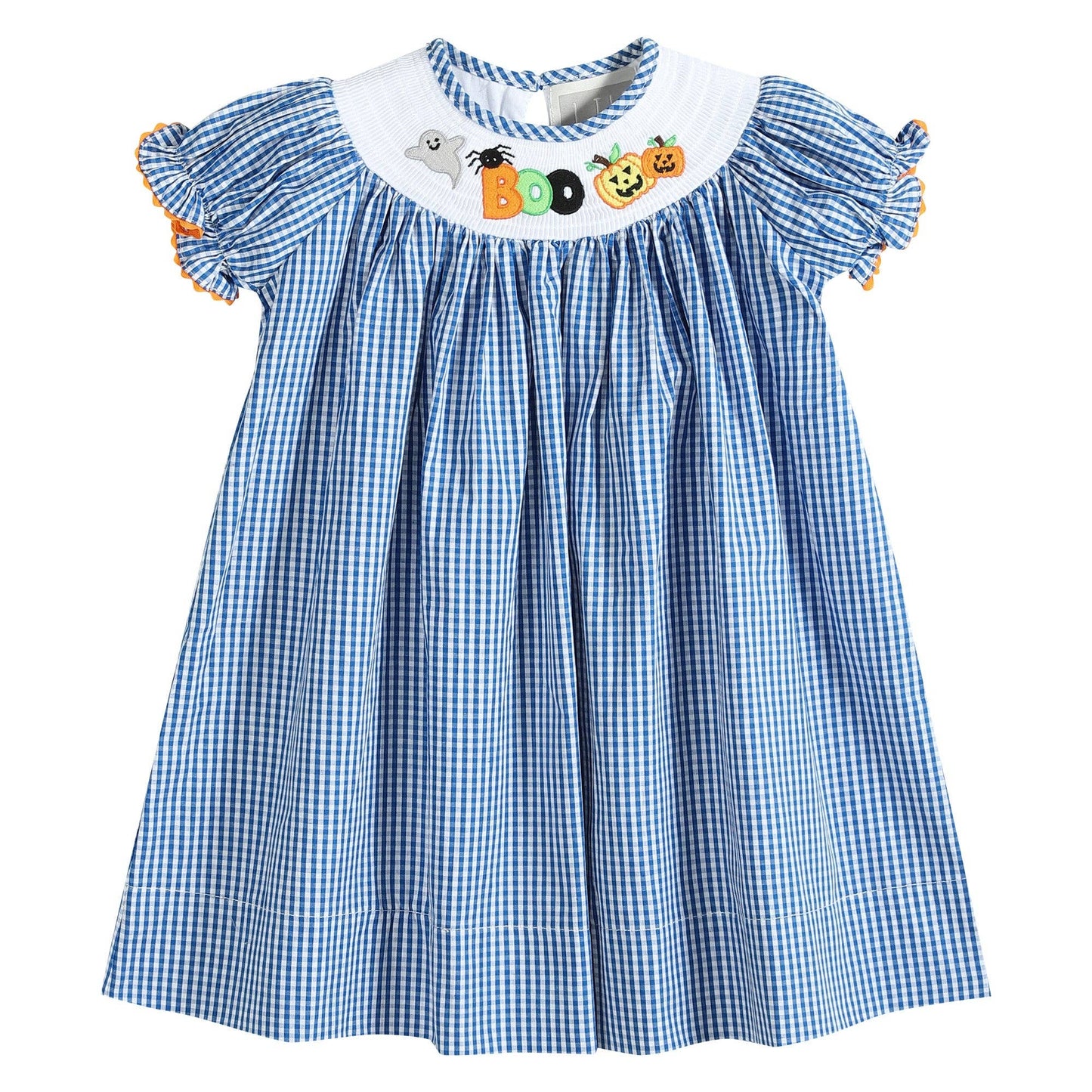 Blue Gingham Boo Smocked Bishop Dress