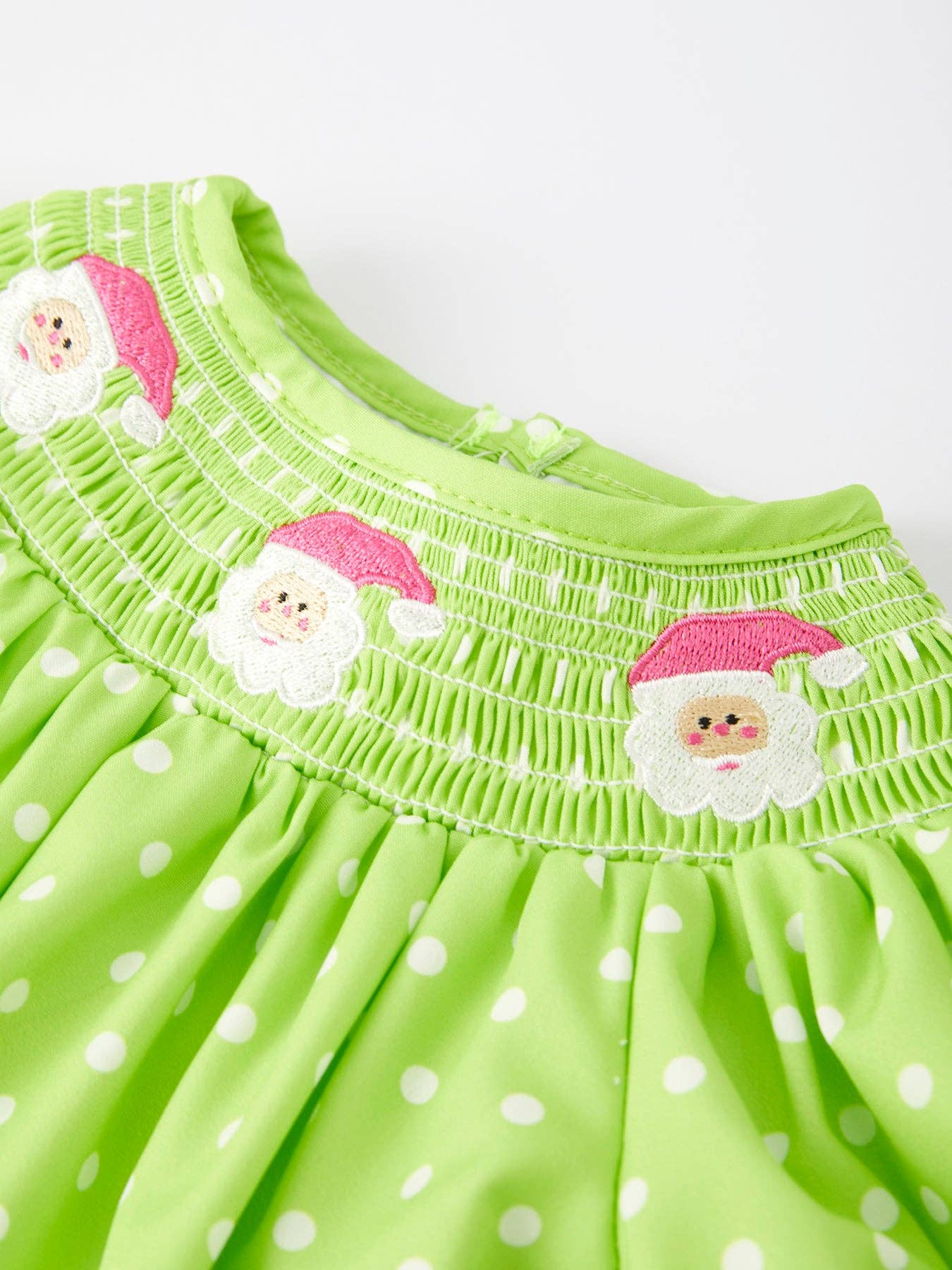 Green Santa Polka Dot Smocking Girls Bubble