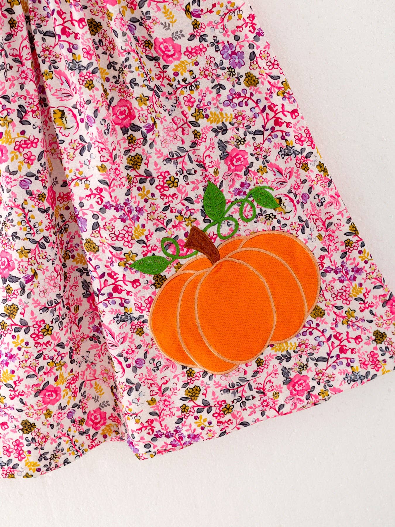 Girls Pumpkin Floral Applique Dress