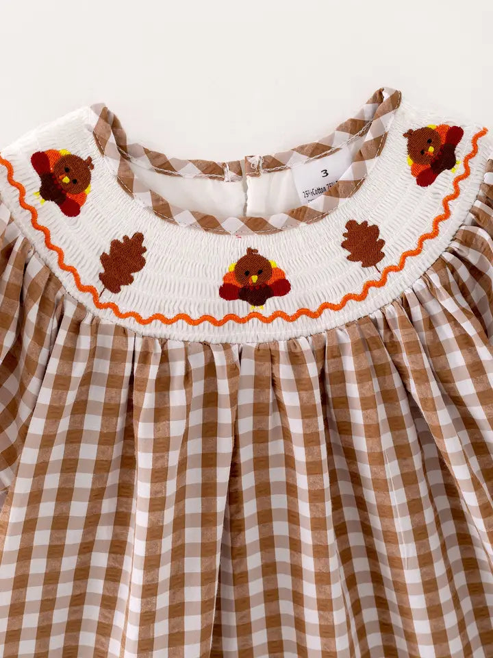 Thanksgiving Smocking Plaid Dress