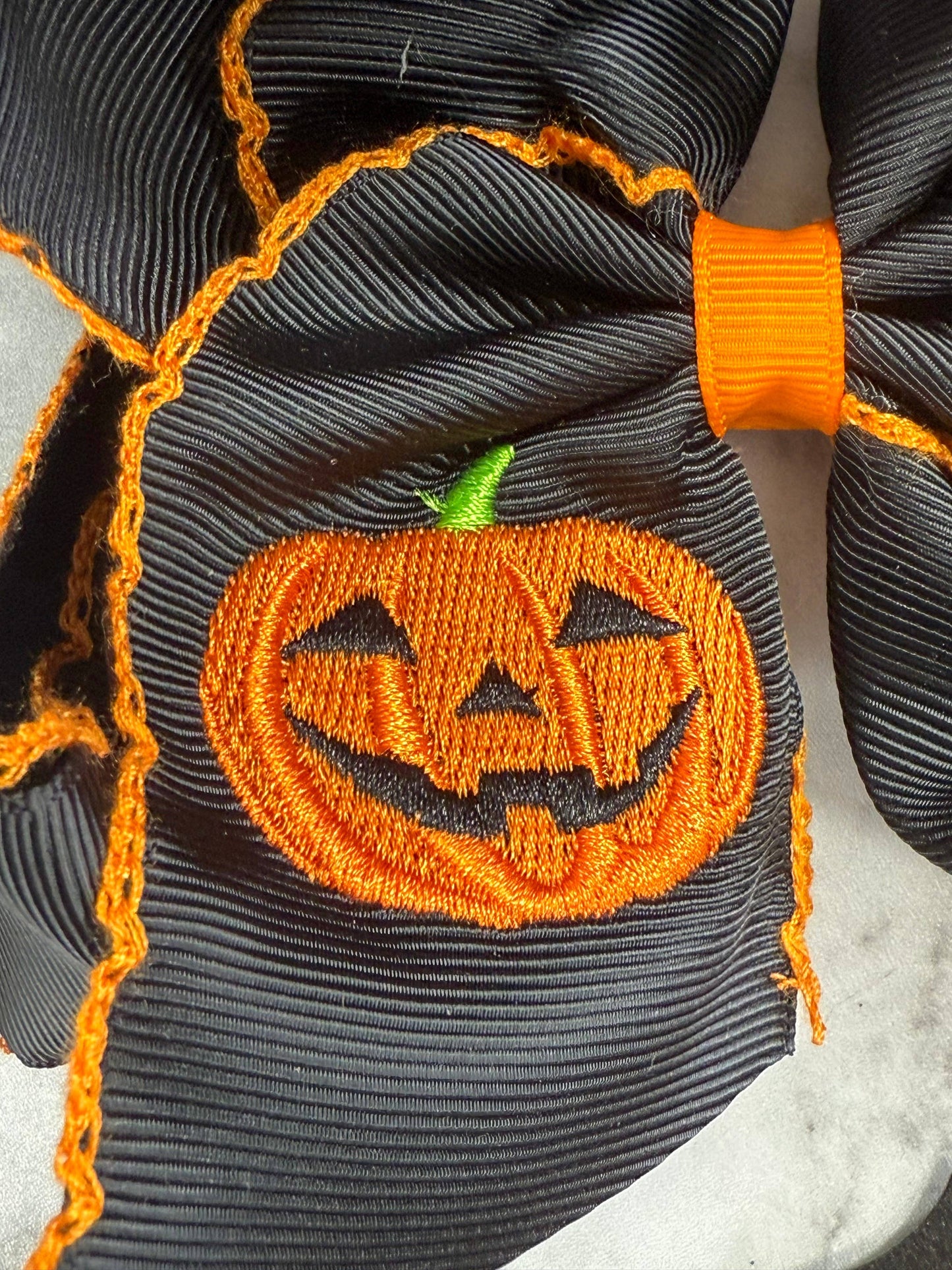 Jack-o-Latern Embroidered Hair Bow