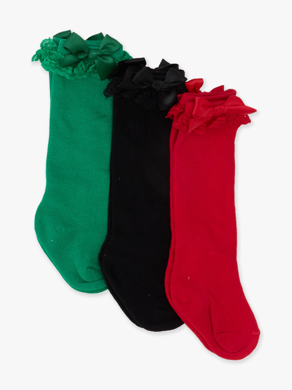 Girls Lace Ruffle Bow Knee High Socks
