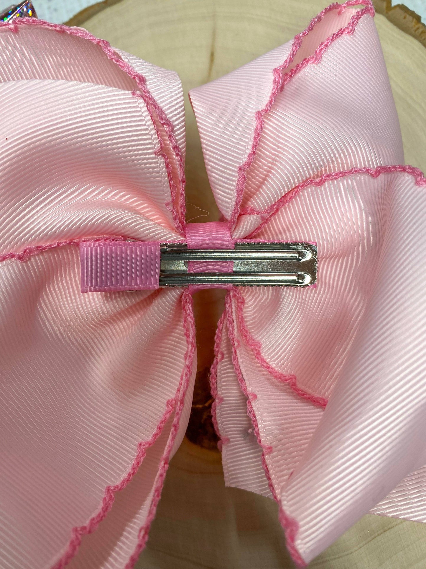 Pink Santa Embroidered Hair Bow