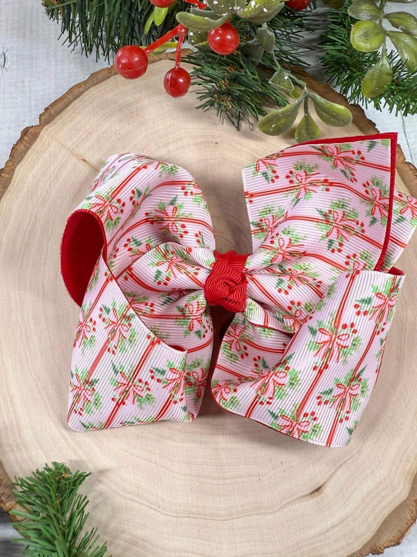 Holly Bows & Stripes Bow