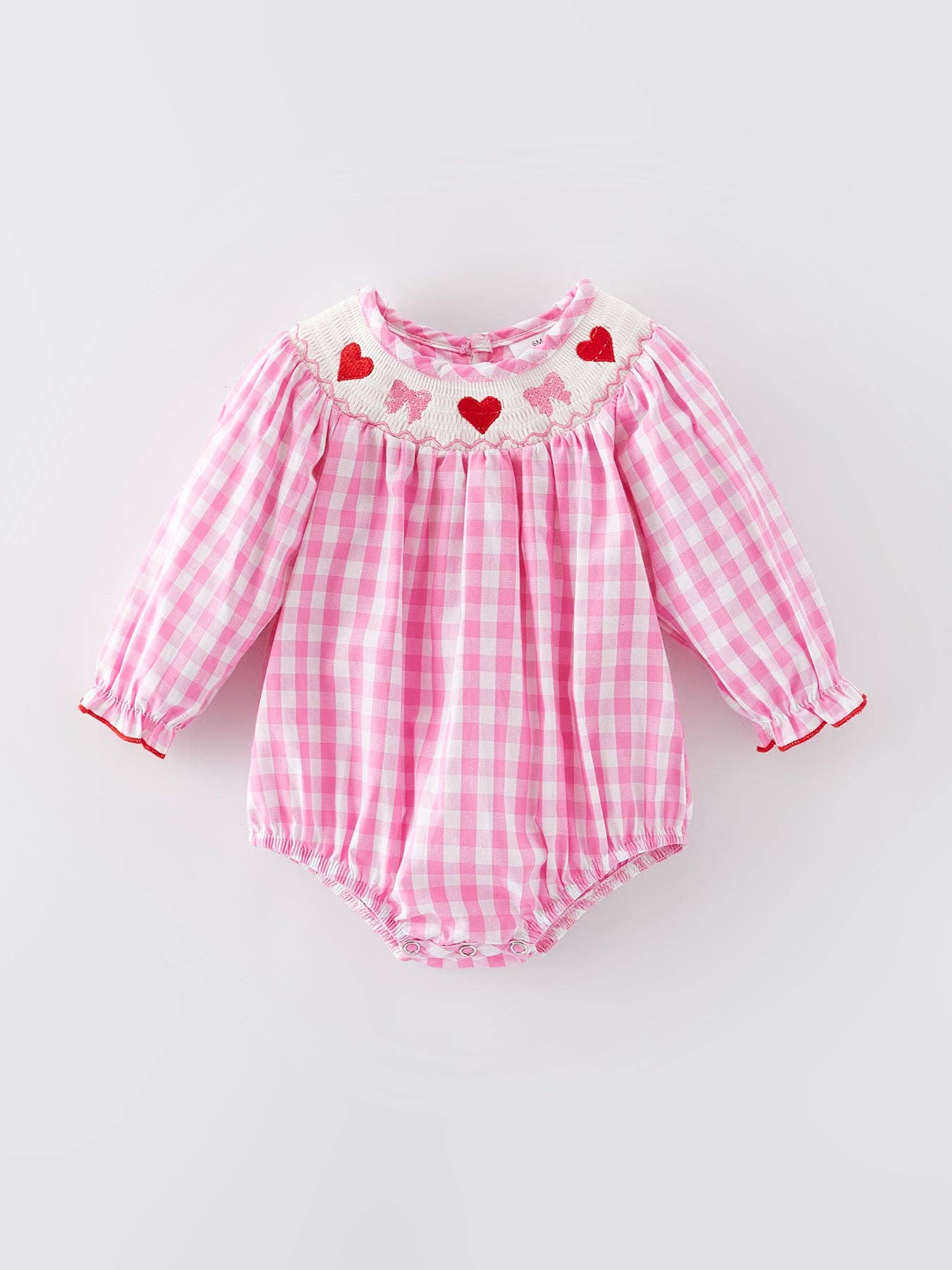 Heart Bow Smocking Pink Romper