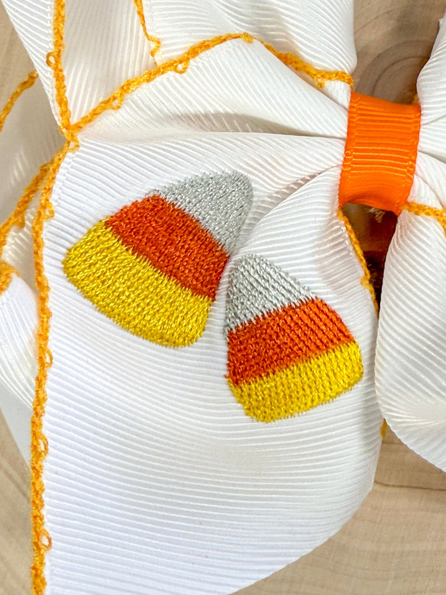 Candy Corn Moonstitch Hair Bow