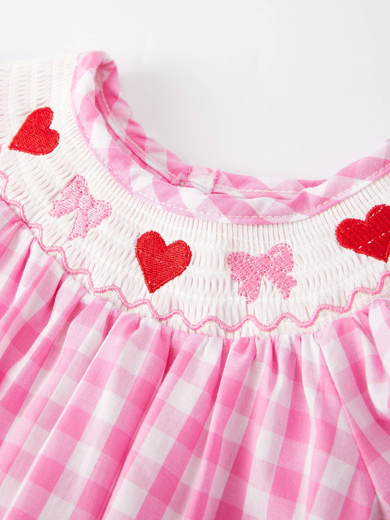 Heart Bow Smocking Pink Romper