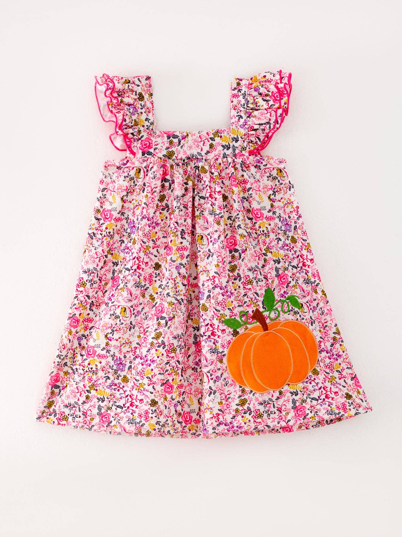 Girls Pumpkin Floral Applique Dress