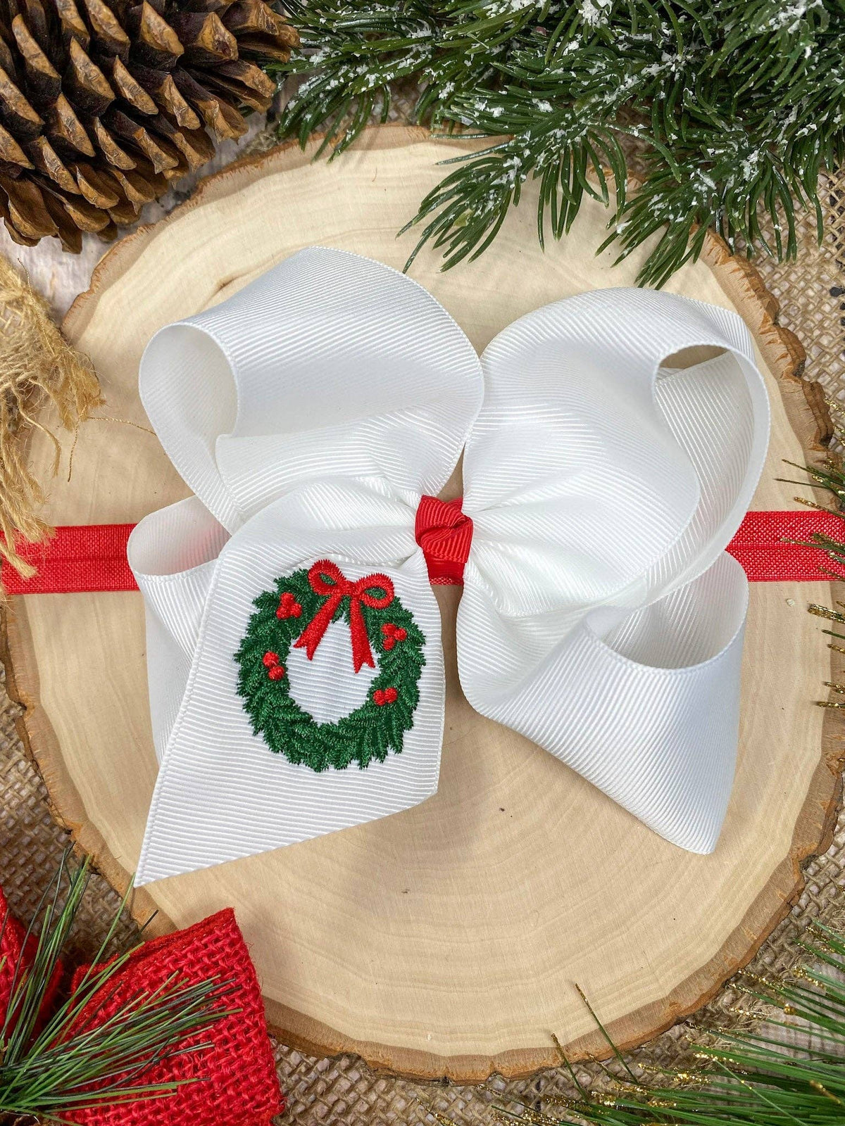 White Wreath Hair Bow
