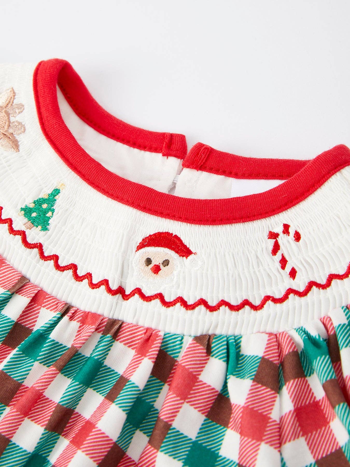 Christmas Plaid Smocking Girls Romper