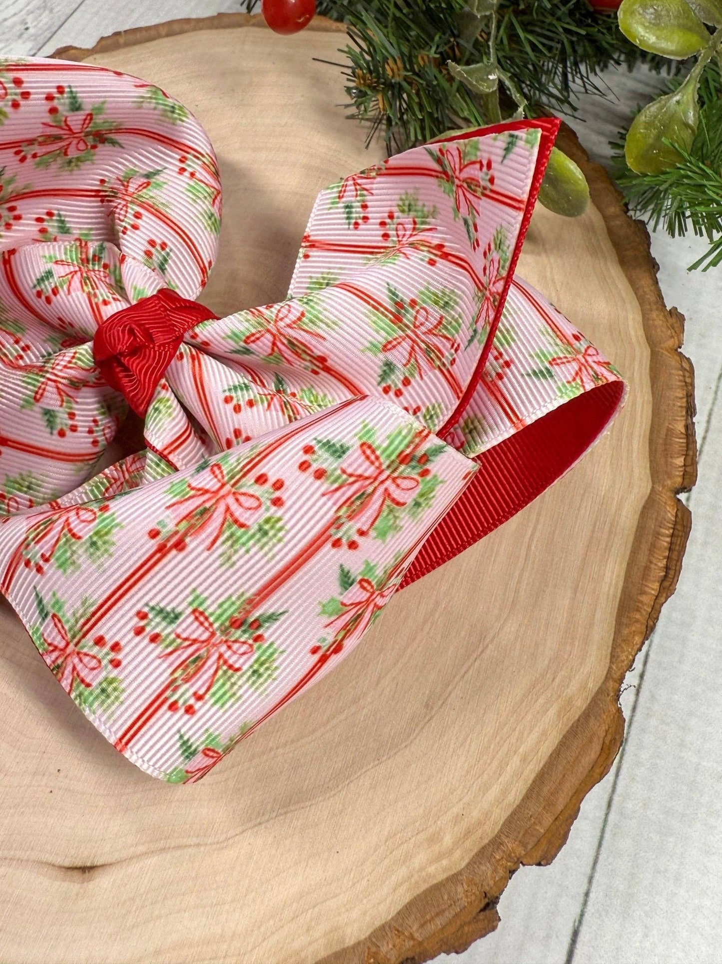 Holly Bows & Stripes Bow