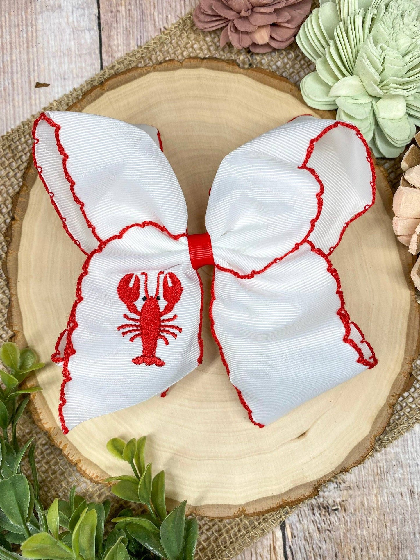 Crawfish Embroidered Hair Bow