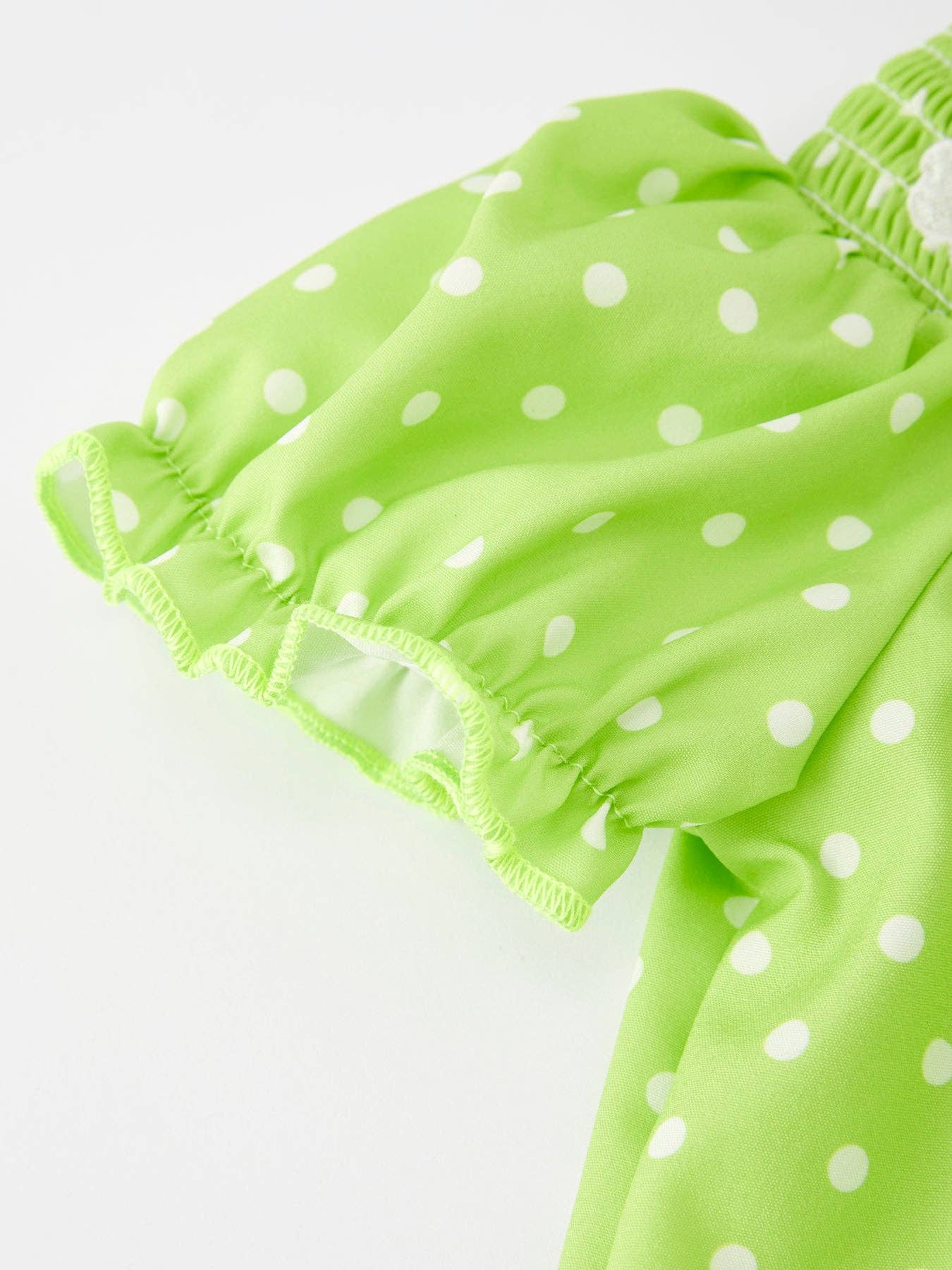 Green Santa Polka Dot Smocking Girls Bubble