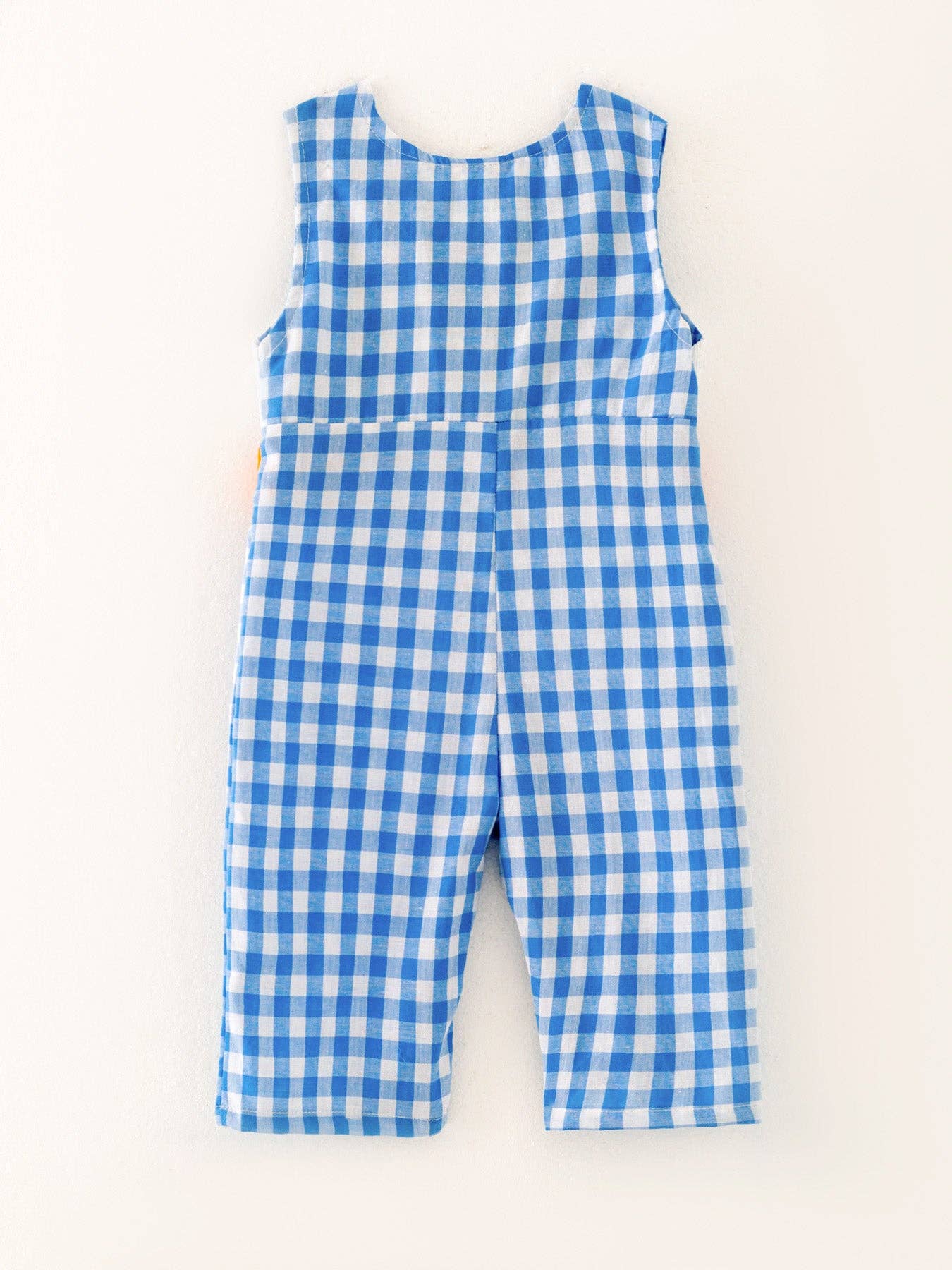 Blue Boys Smocking Embroidered Plaid Romper