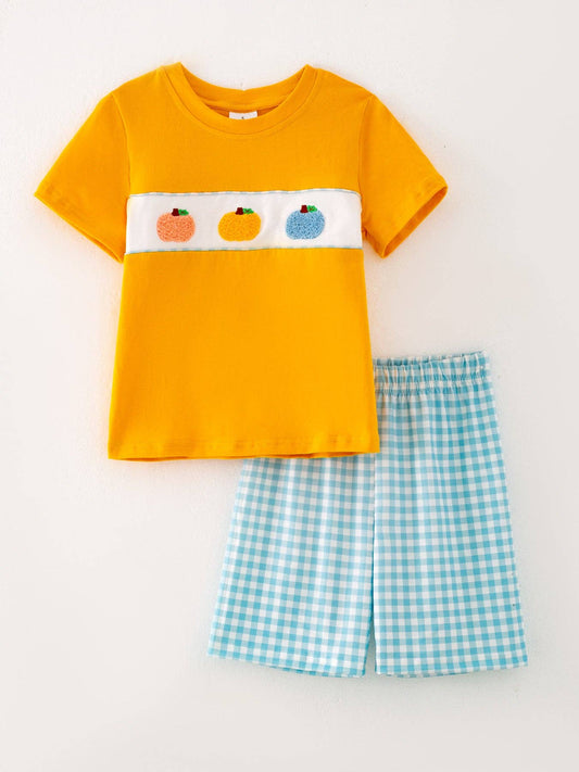Pumpkin Chenille Boys Shorts Set