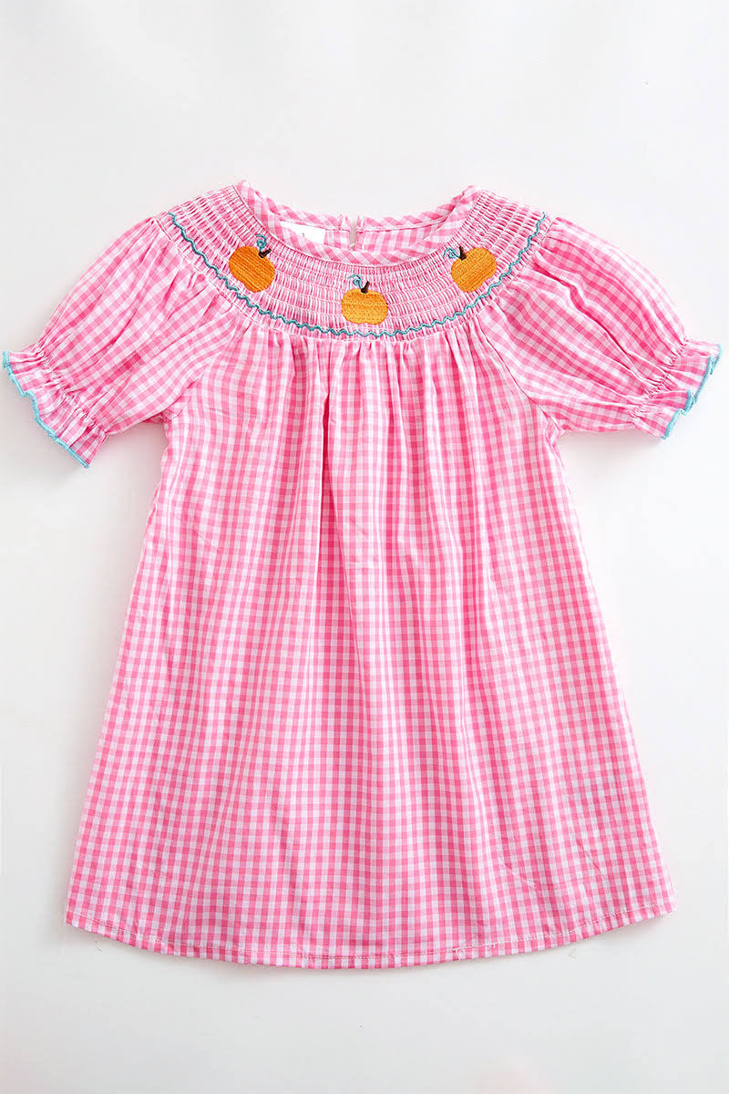 Smocked Pink Plaid Pumpkin Dress