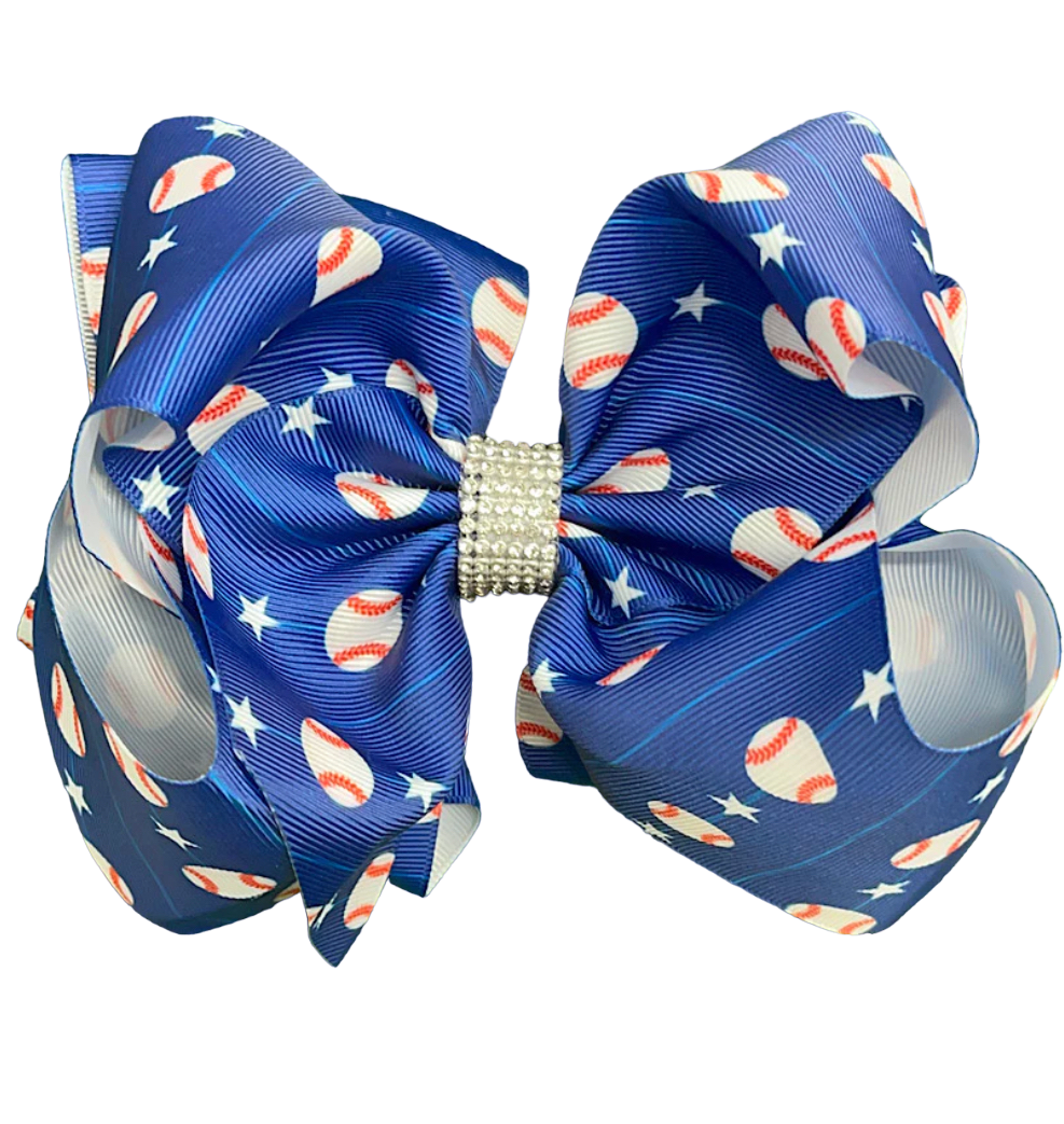 Blue Baseball Hair Bow