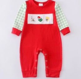 Grinch Plaid Boy Romper