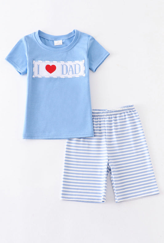 I Love Dad Striped Shorts Set