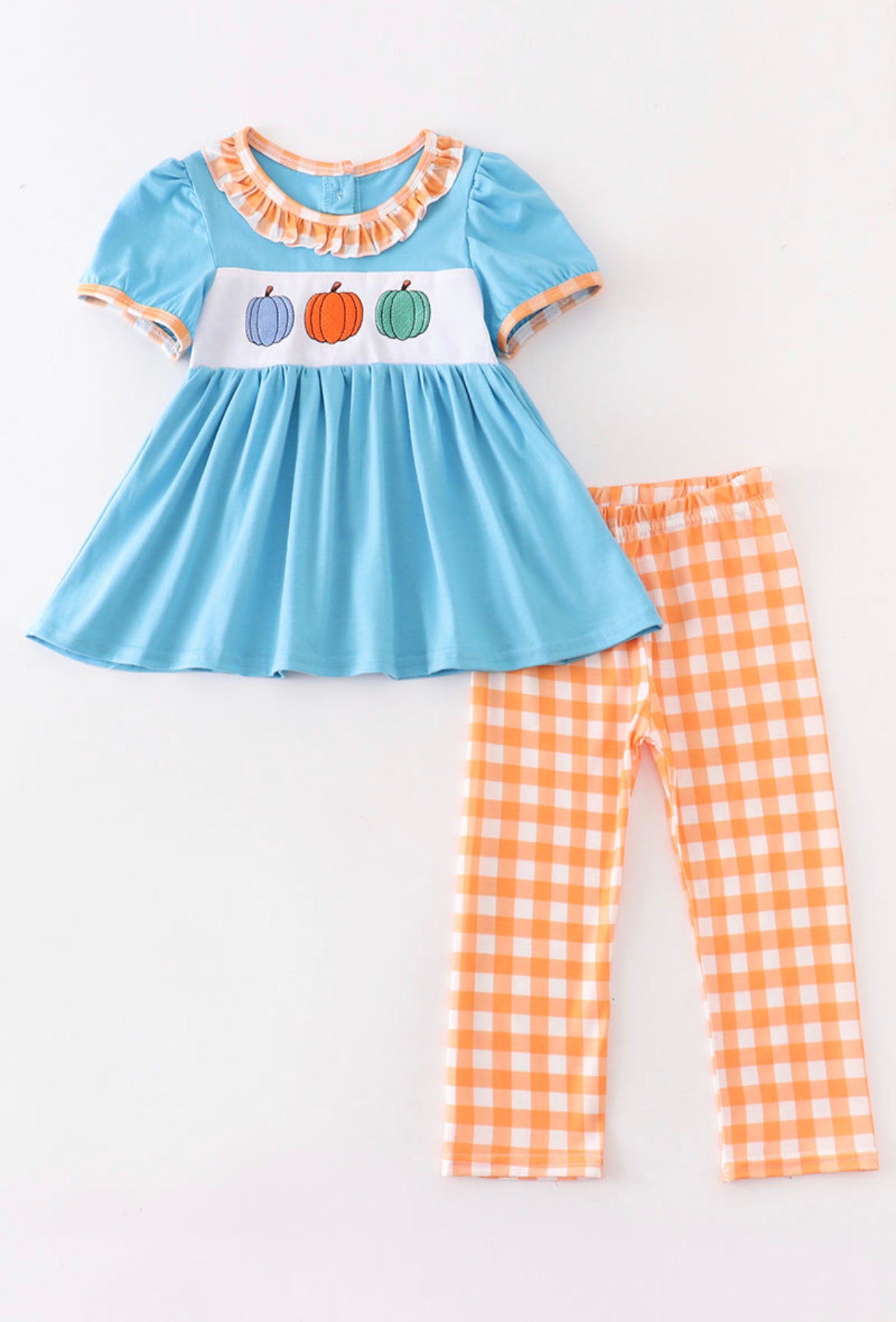 Blue Pumpkin Gingham Ruffle Set