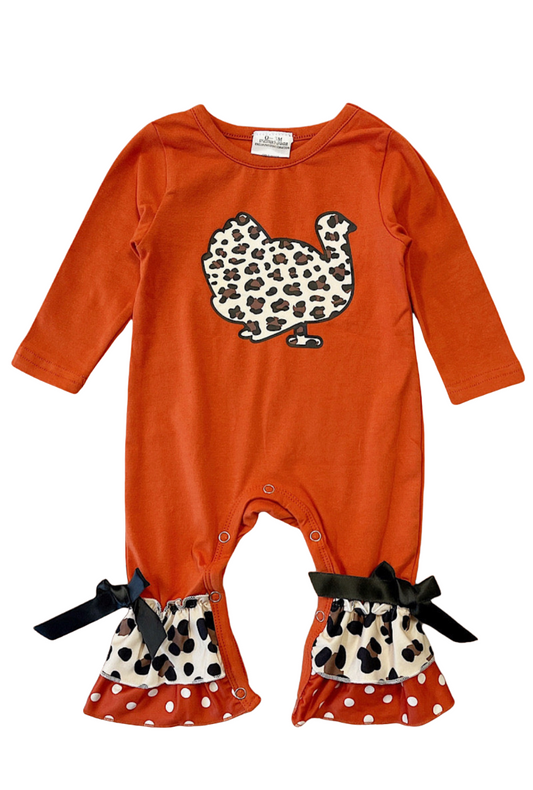 Leopard Turkey Ruffle Romper