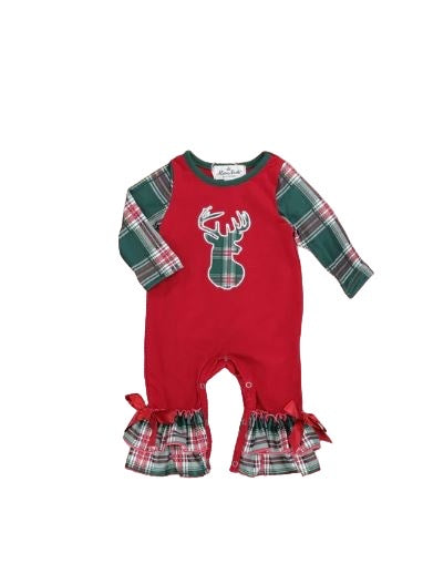 Plaid Deer Ruffle Romper