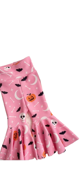 Pink Pumpkin Bat Bell Bottoms