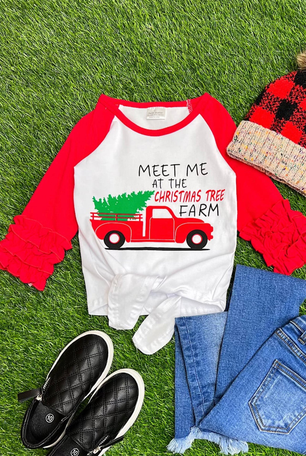 Meet Me at The Christmas Tree Farm Ruffle Sleeve