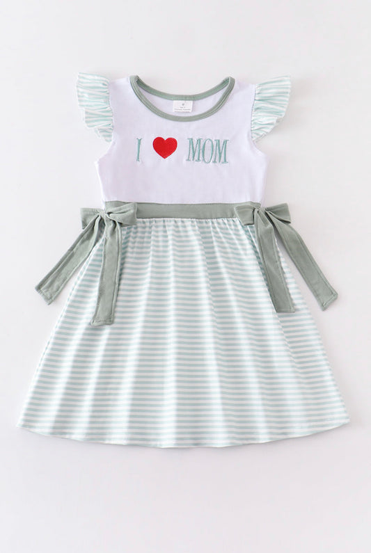 I Love Mom Striped Green Dress