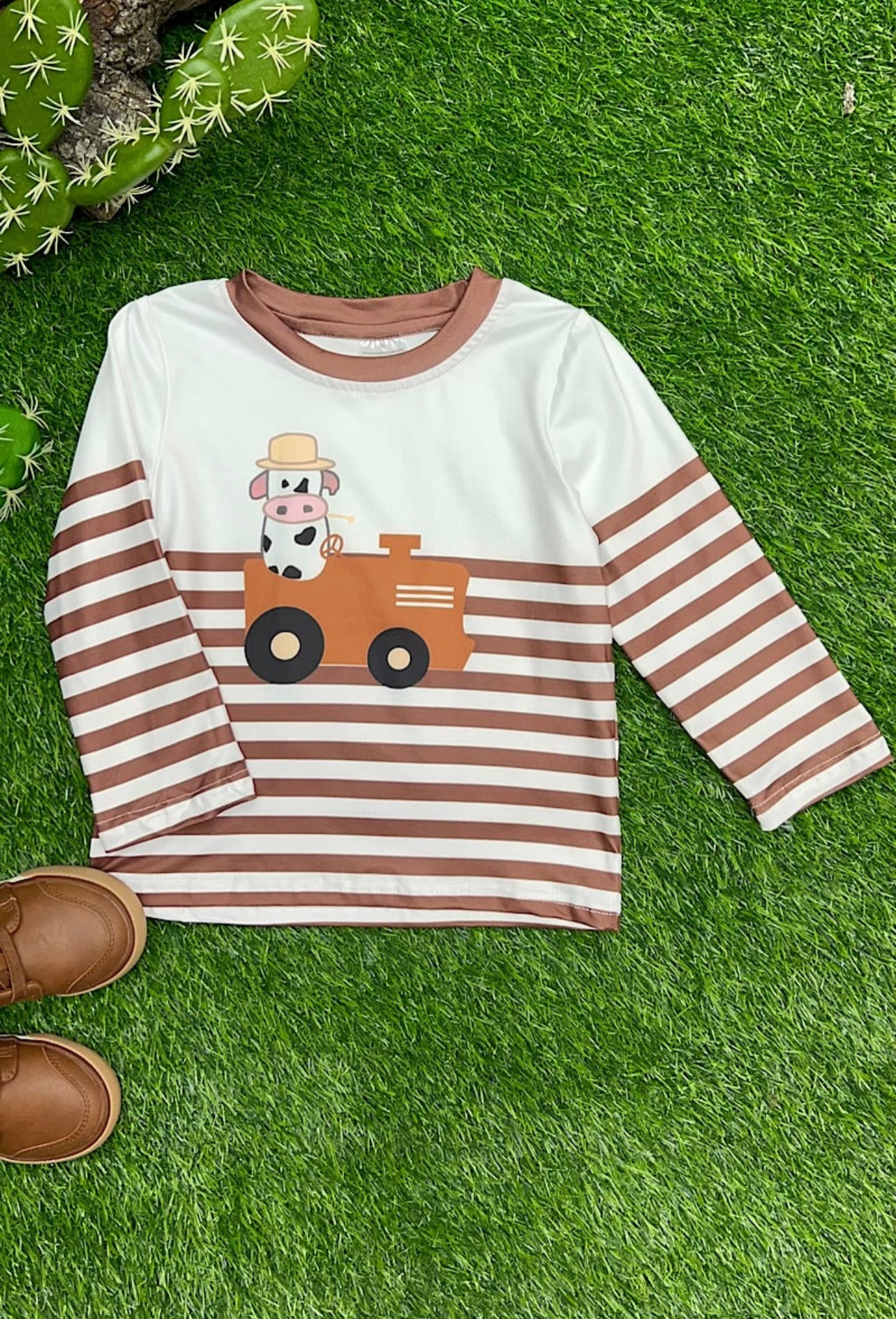 Brown Cow Striped Long Sleeve