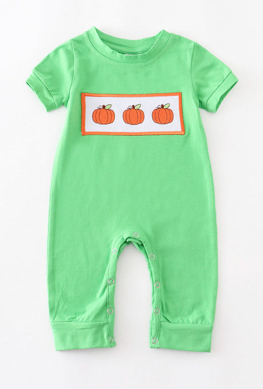 Green Smocked Pumpkin Romper