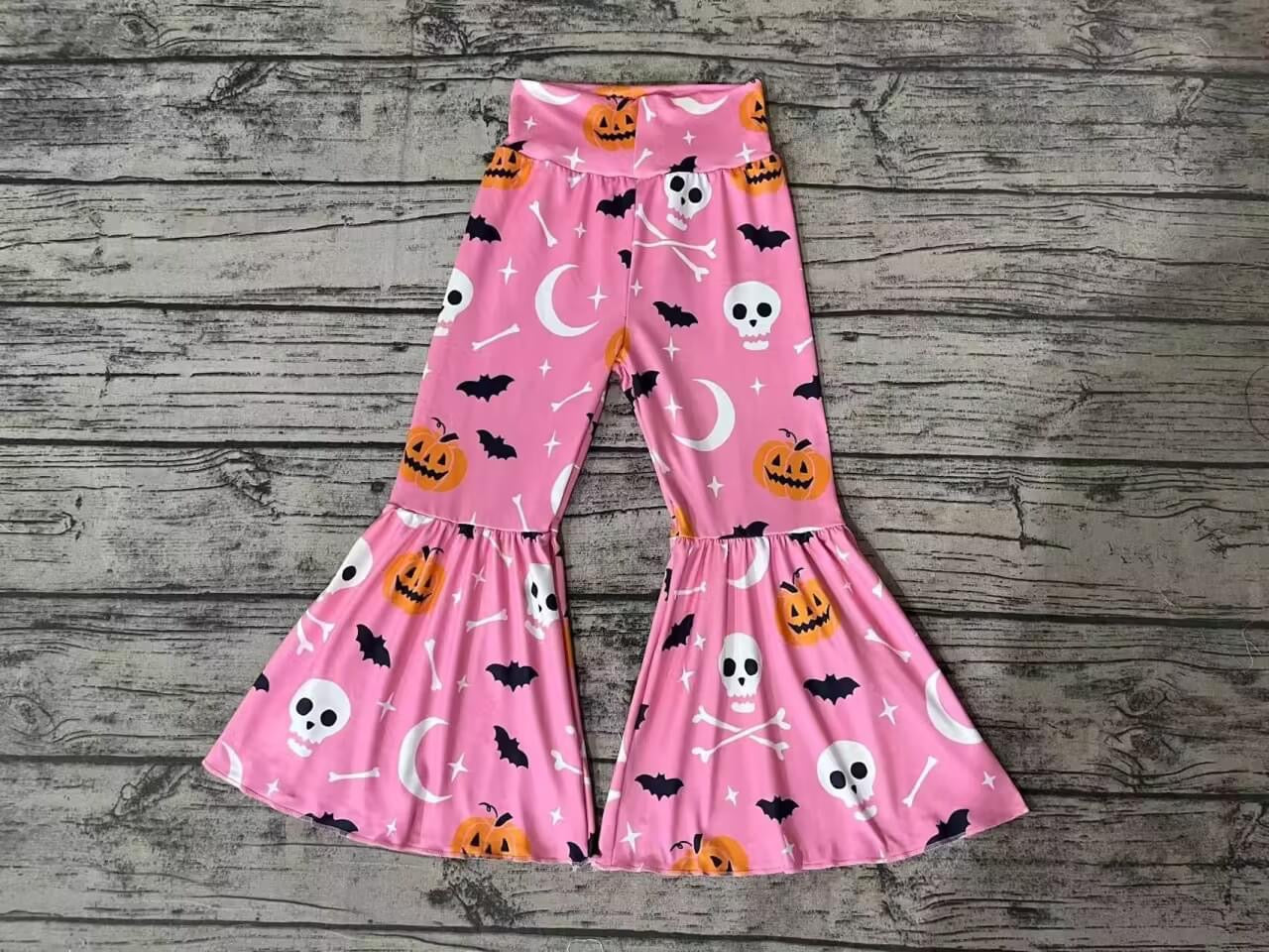 Pink Pumpkin Bat Bell Bottoms