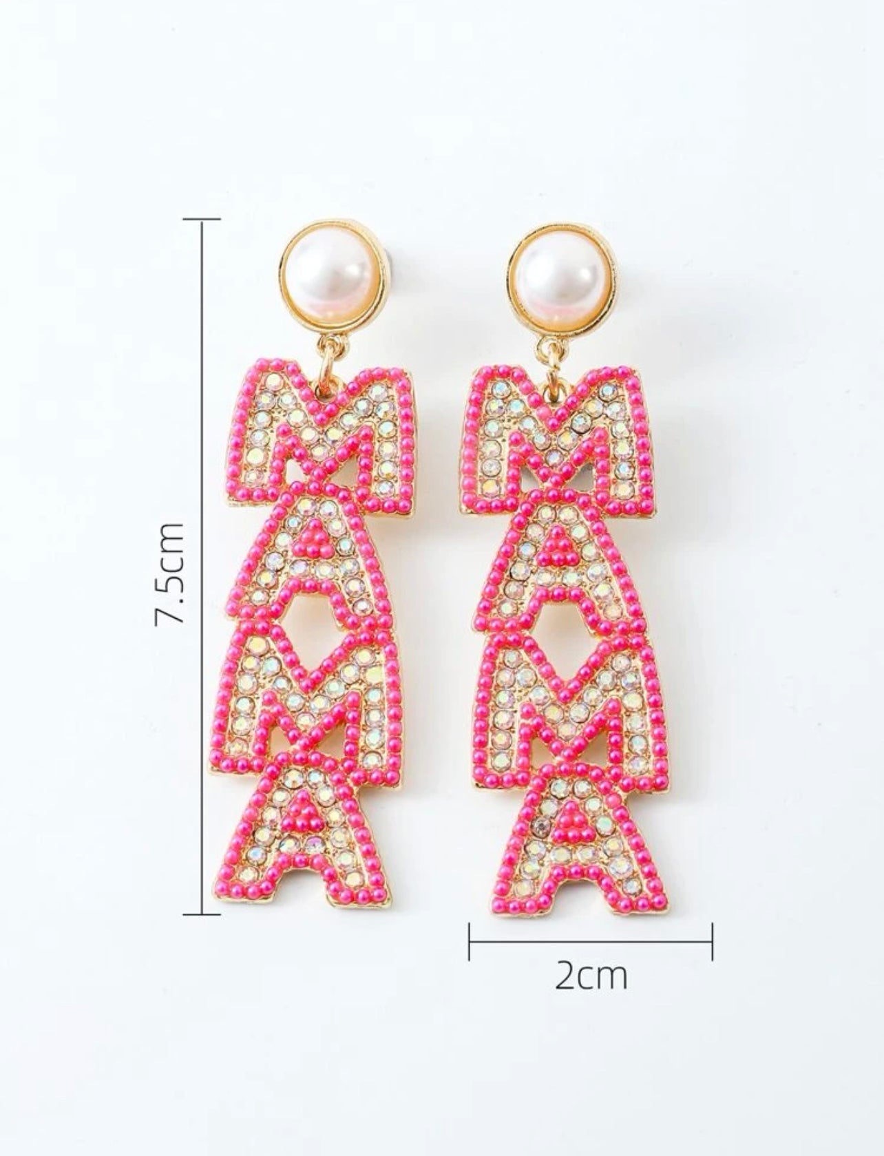 Mama Rhinestone Pearl Earrings