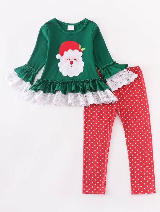 Green Ruffle Santa Set